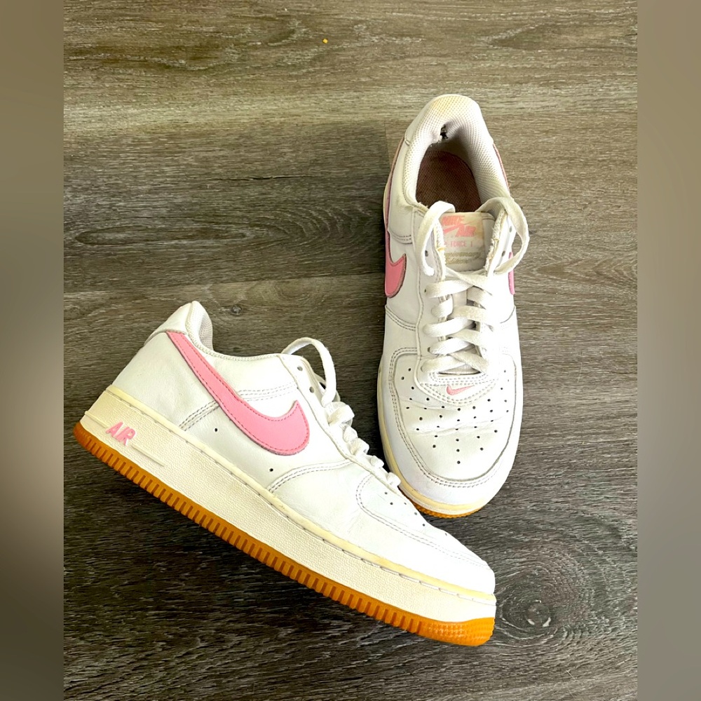 White Nike Air Force 1.  with Gum Sole.